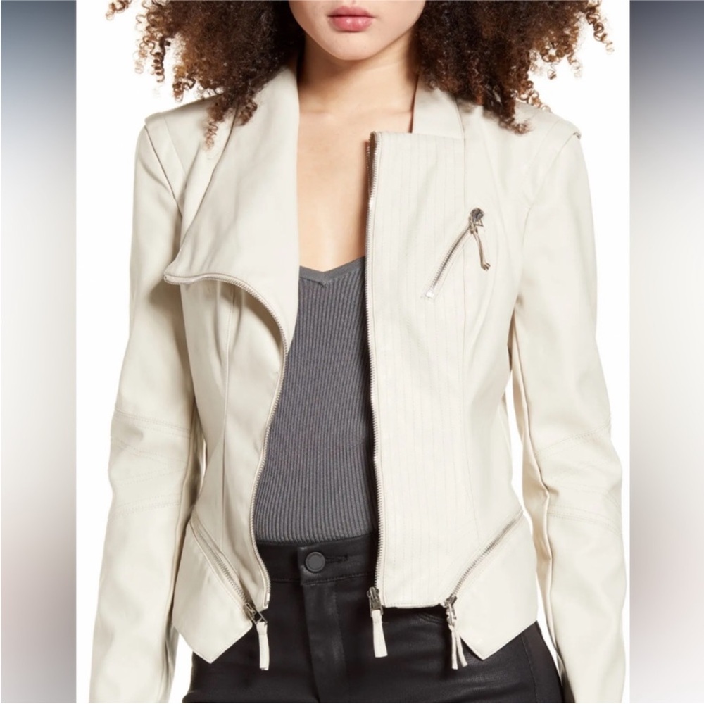 Blank NYC Cream Asymmetrical Leather Moto Jacket NWT